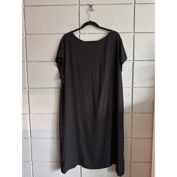 Womens Eileen Fisher 100% Silk Black Short Sleeve V-Neck High Lo Blouse size XL - Picture 4 of 6